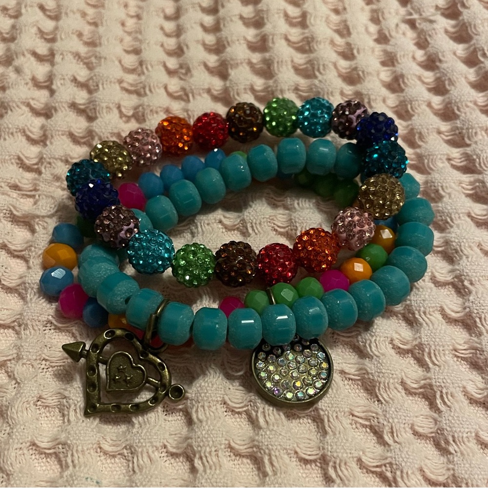 Multi Colored Breaded Bracelet Set with Charms